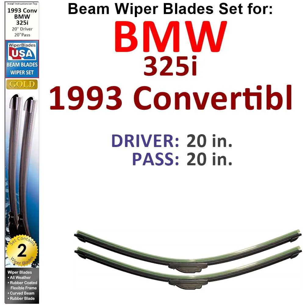 Beam Wiper Blades for 1993 BMW 325i  Convertible (Set of 2)