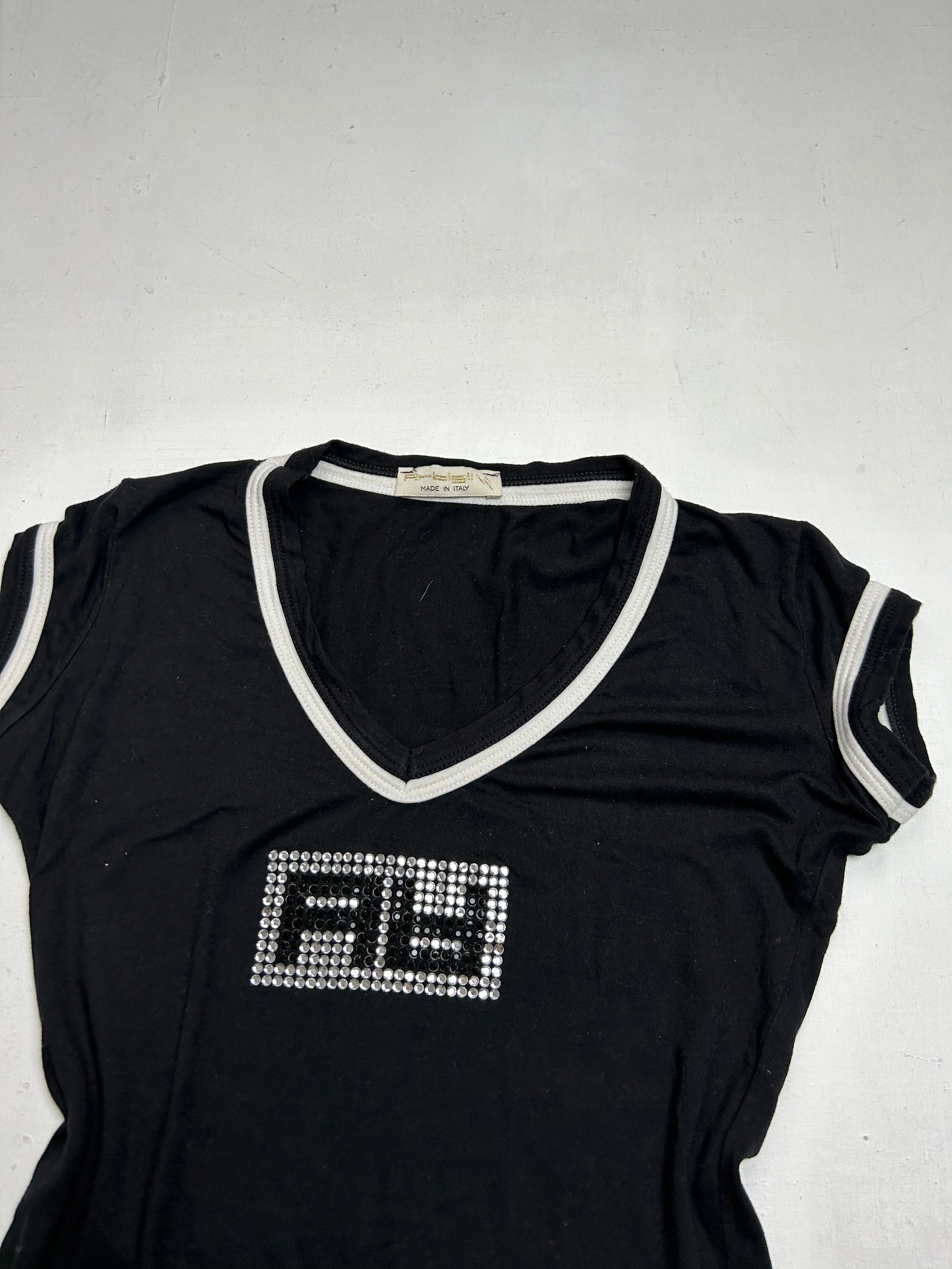 Black strass logo stretchy tee  (S/M)