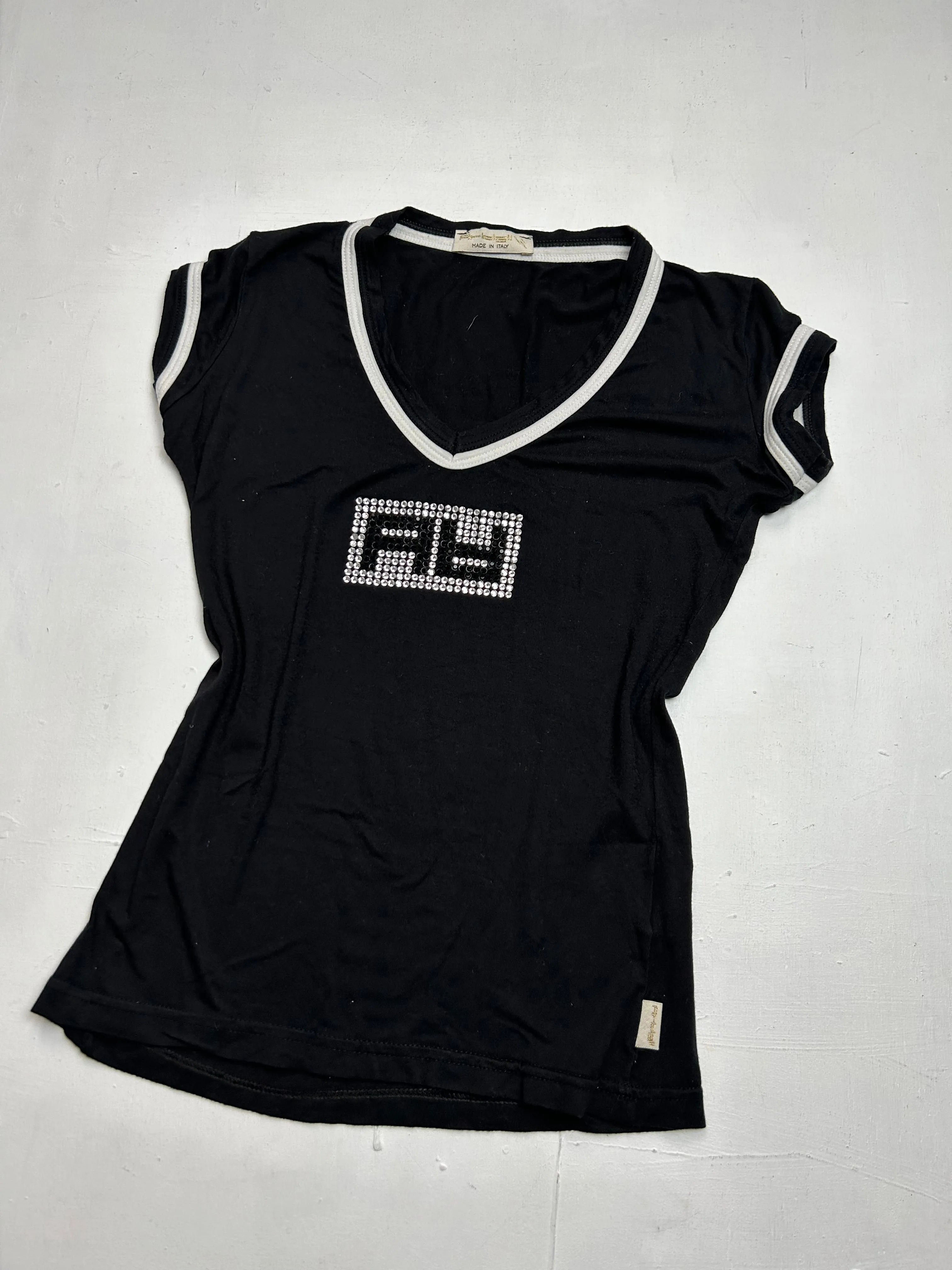 Black strass logo stretchy tee  (S/M)