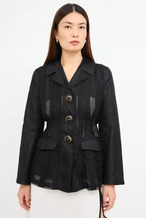 Black Textured Grid Mesh  Blazer