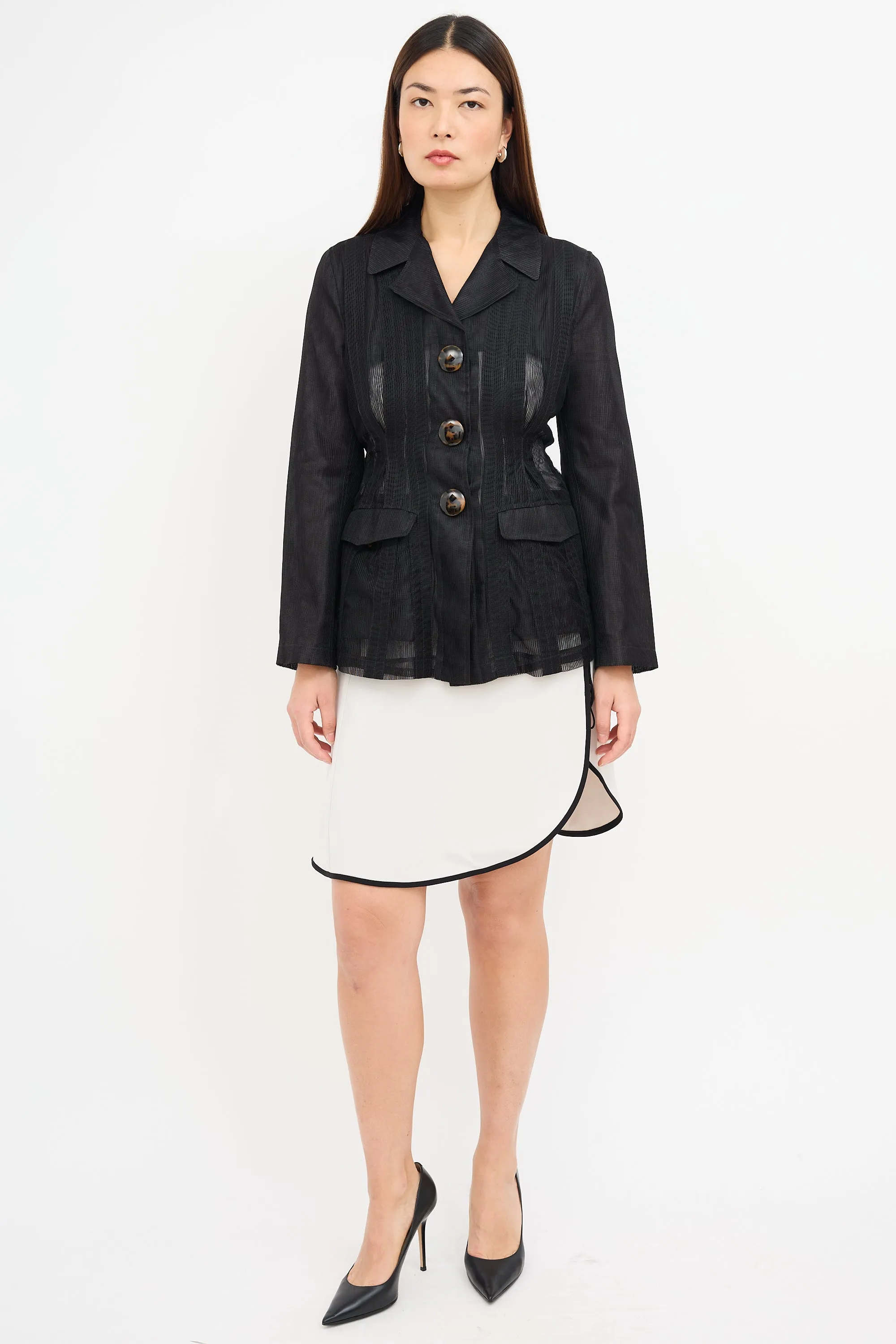 Black Textured Grid Mesh  Blazer