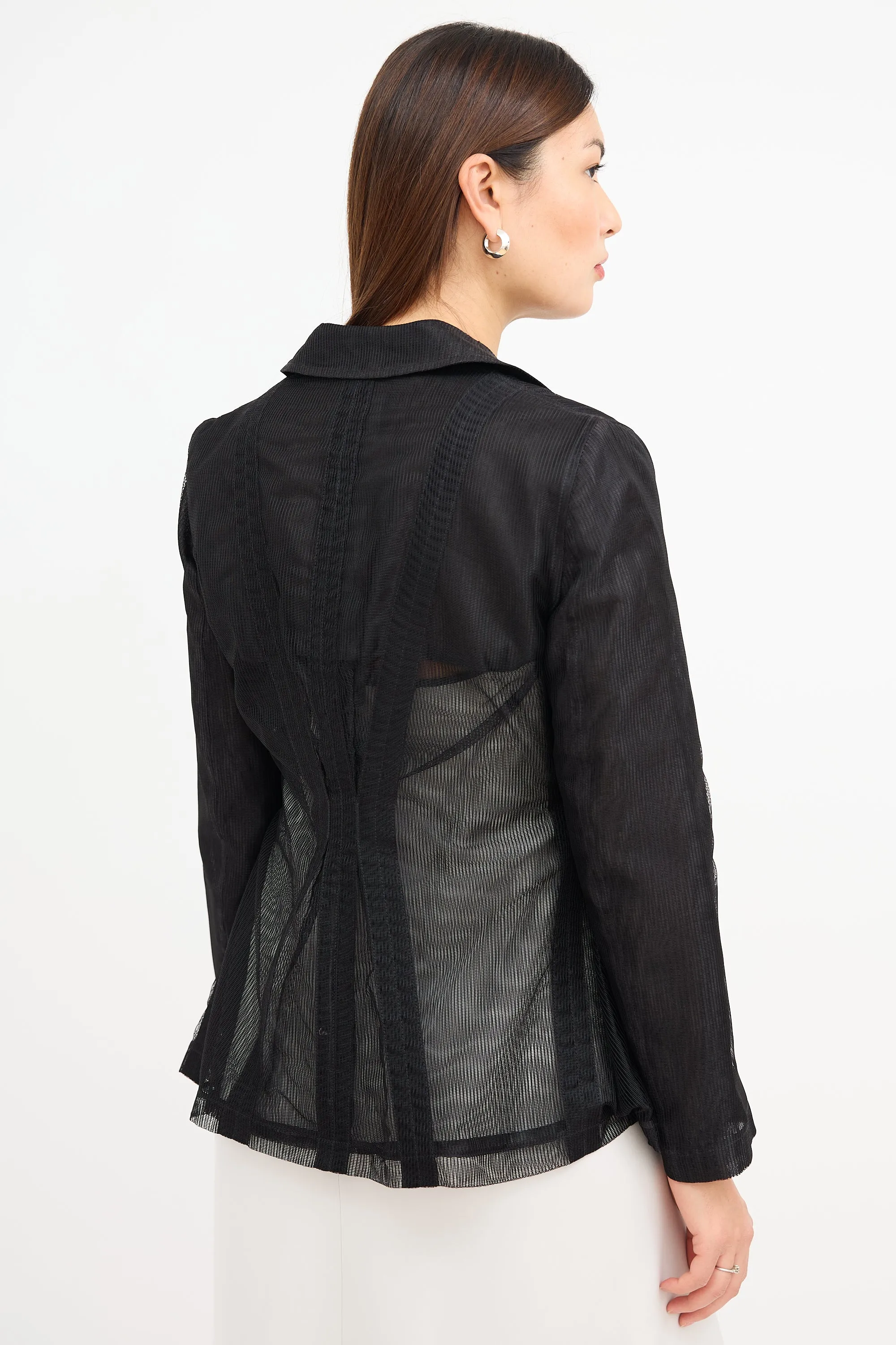 Black Textured Grid Mesh  Blazer