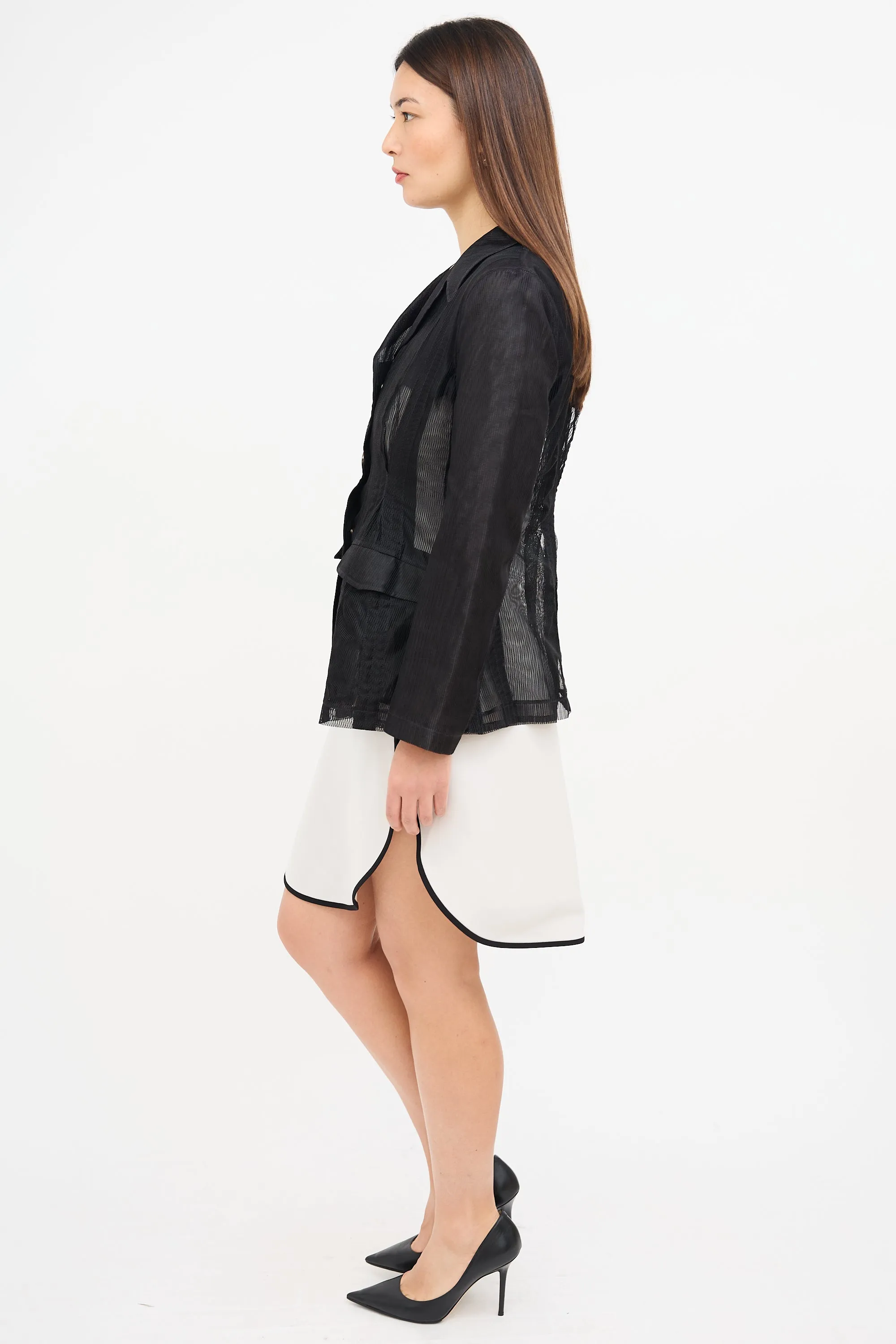Black Textured Grid Mesh  Blazer