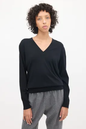 Black Wool V-Neck Sweater