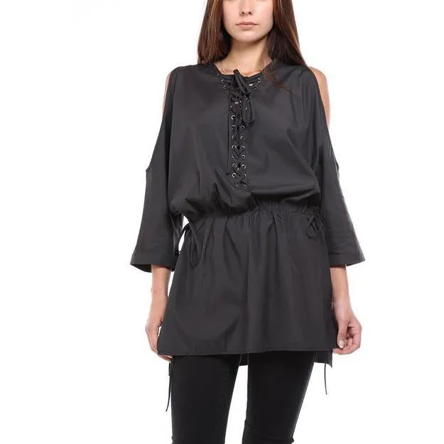 Cold Shoulder Lace Up Top
