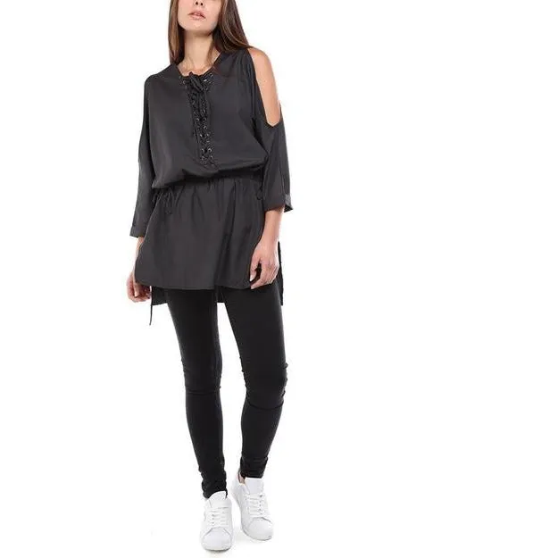 Cold Shoulder Lace Up Top