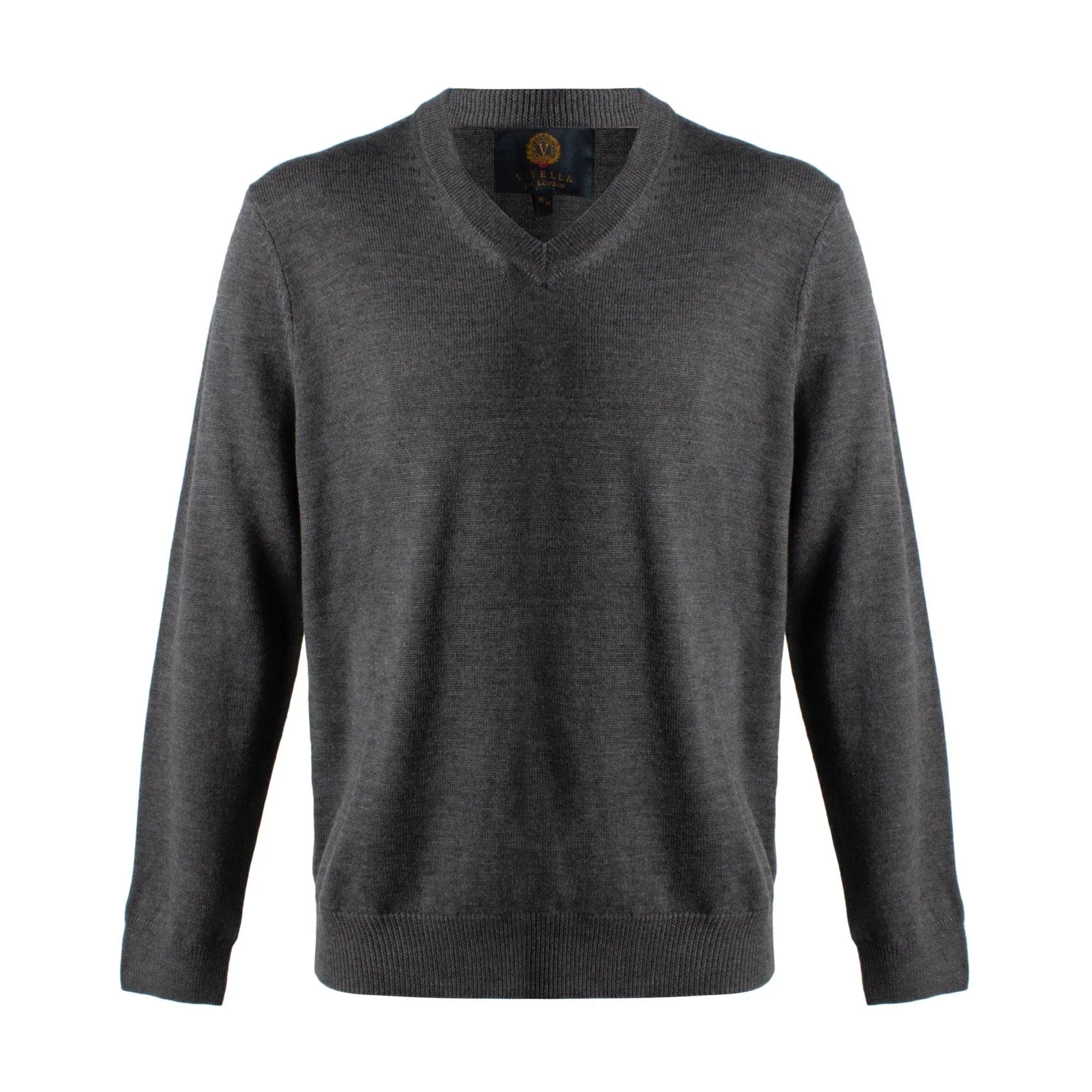 Extra Fine 'Zegna Baruffa' Merino Wool V-Neck Sweater in Charcoal by Viyella