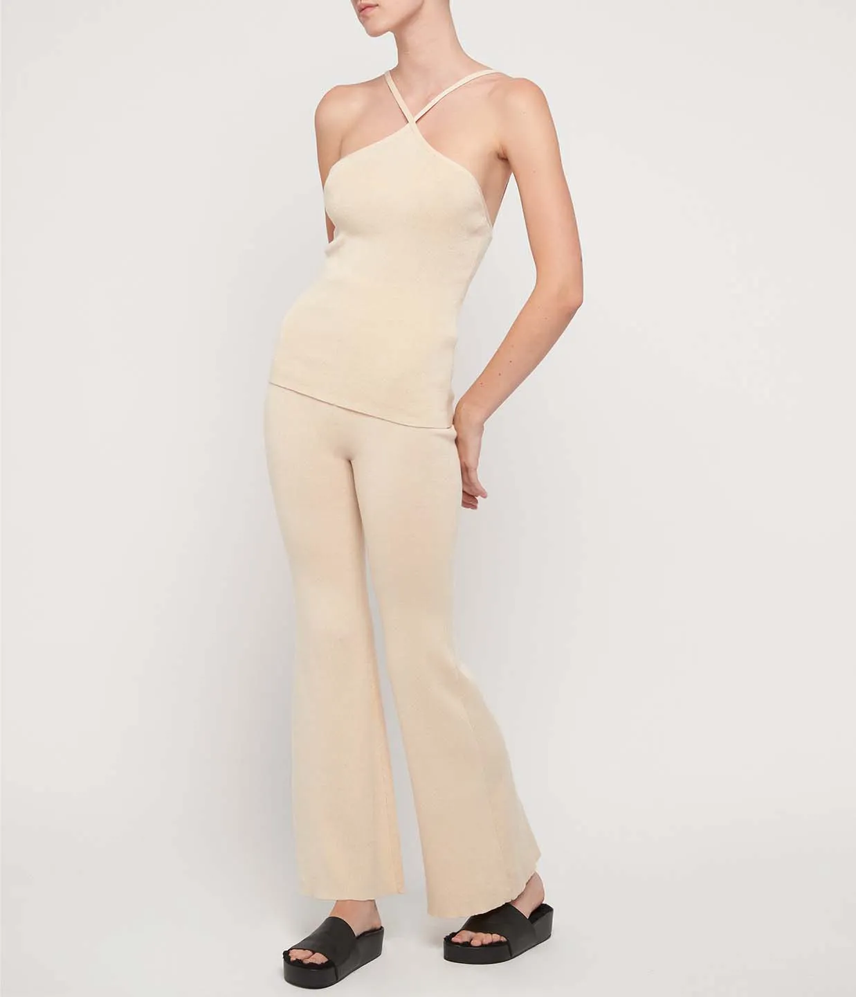 Flared Knit Pants in Ecru