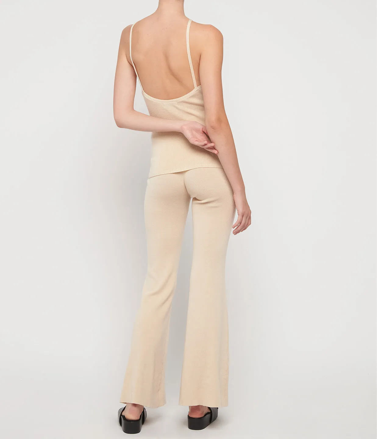Flared Knit Pants in Ecru