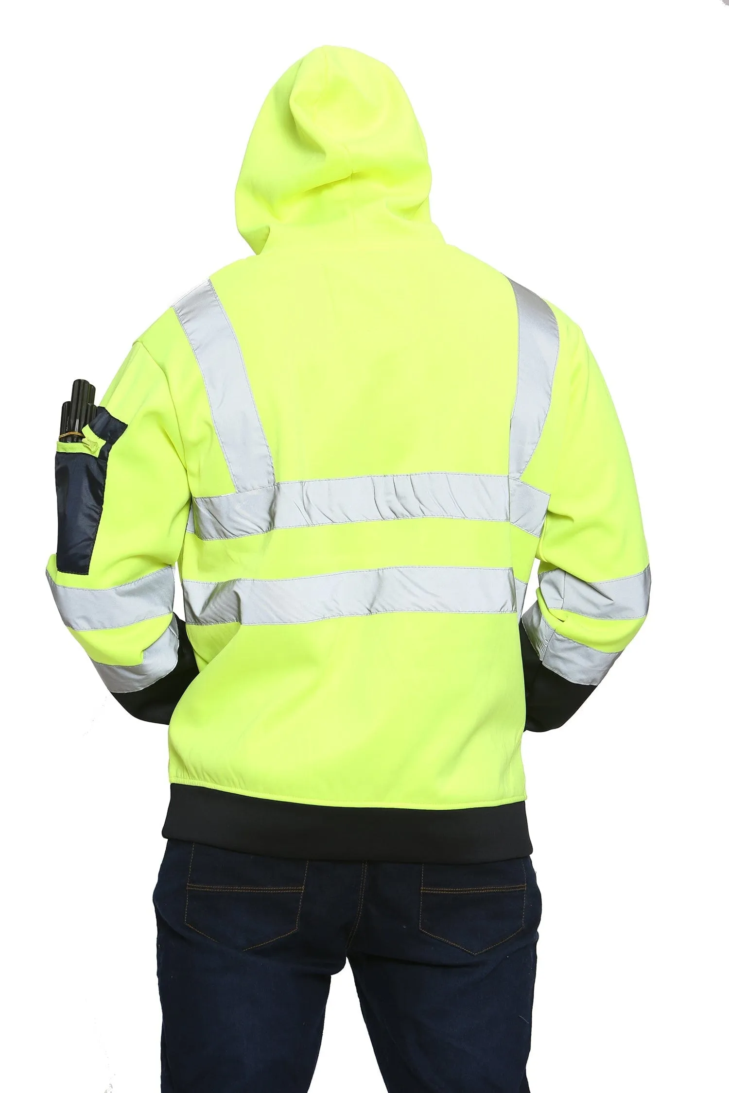 High Vis 3 Zip Pockets Pullover Hoodies - Yellow/Navy