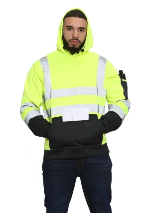 High Vis 3 Zip Pockets Pullover Hoodies - Yellow/Navy