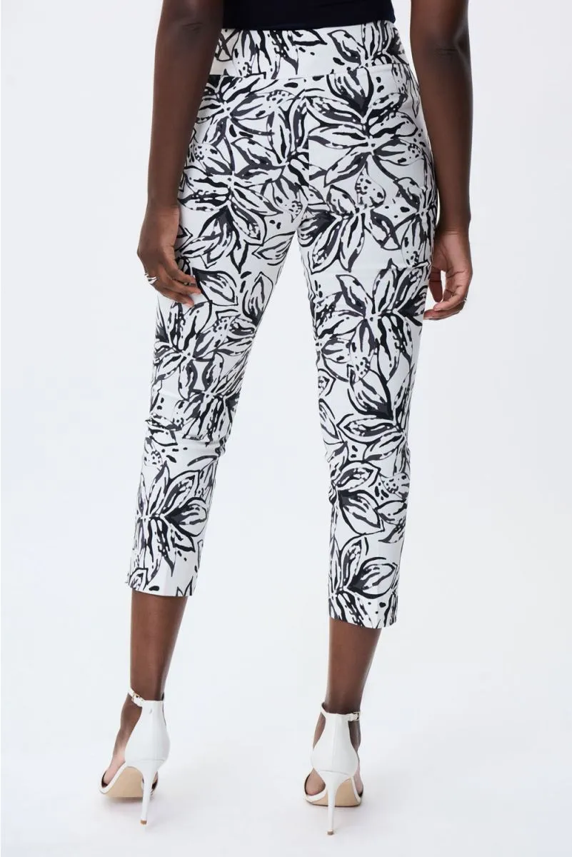 Joseph Ribkoff 231030 Vanilla/Black Floral Print Pull On Capri Pants