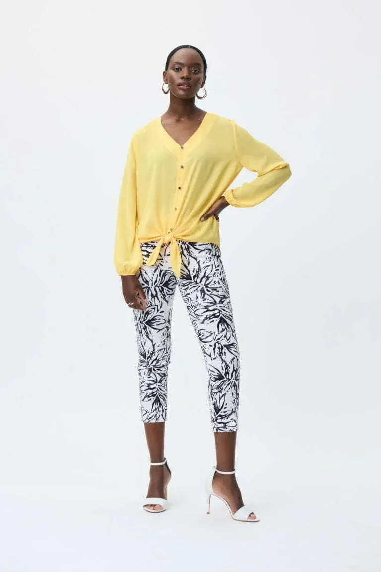 Joseph Ribkoff 231030 Vanilla/Black Floral Print Pull On Capri Pants