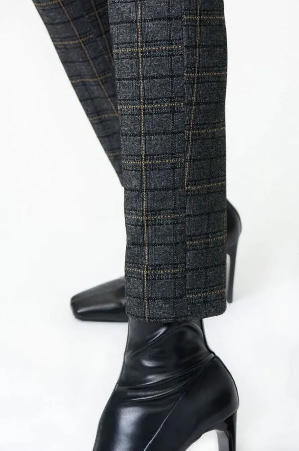 Joseph Ribkoff Dark Grey Plaid Pull On Slim Pants 224091