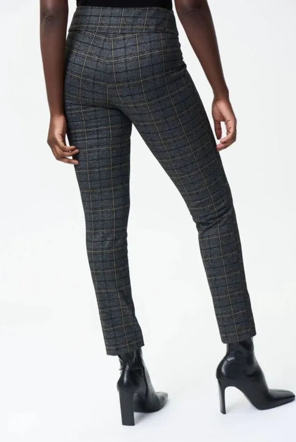 Joseph Ribkoff Dark Grey Plaid Pull On Slim Pants 224091
