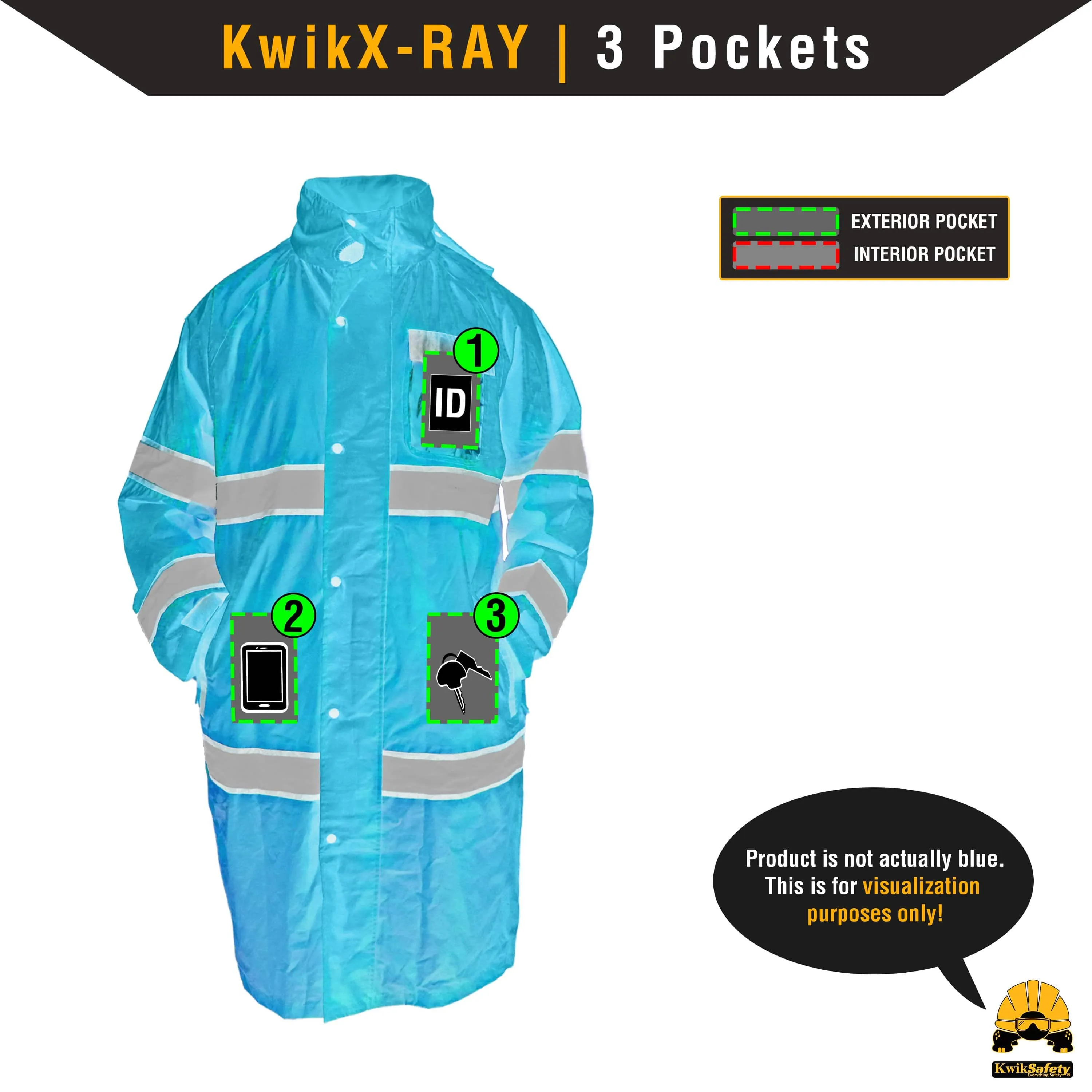 KwikSafety TORRENT High Visibility Rain Gear (FOLDABLE HOOD) Class 3, Type R ANSI Tested OSHA Compliant Hi Vis Trench Coat Reflective PPE - Model No.: KS5506