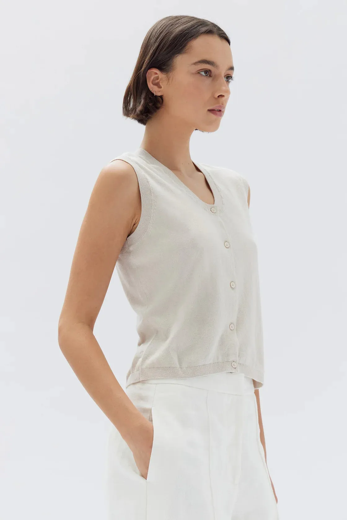 LIORA SILK COTTON KNIT TOP | STONE