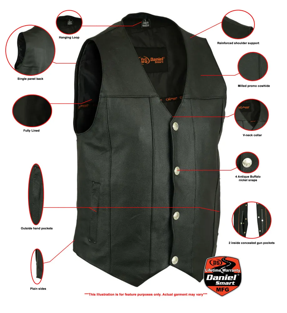 Men's Milled Single Back Panel Leather  Vest - Black