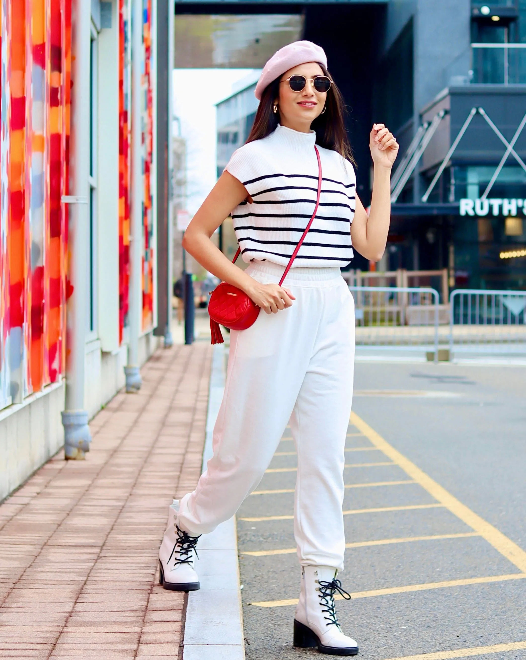 MEROKEETY Mock Neck Cap Sleeve Striped Ribbed Tank Top