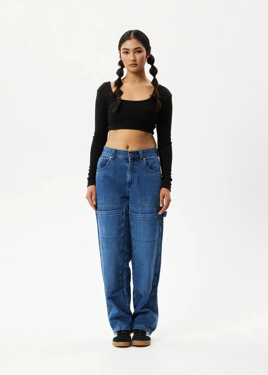 MILLA HEMP RIBBED LONG SLEEVE CROPPED TOP | BLACK