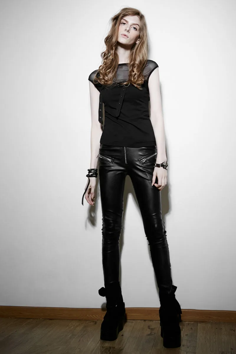 PT-070 Sexy Transparent Stretchy Mesh Skinny Gothic T-shirts With Sleeveless