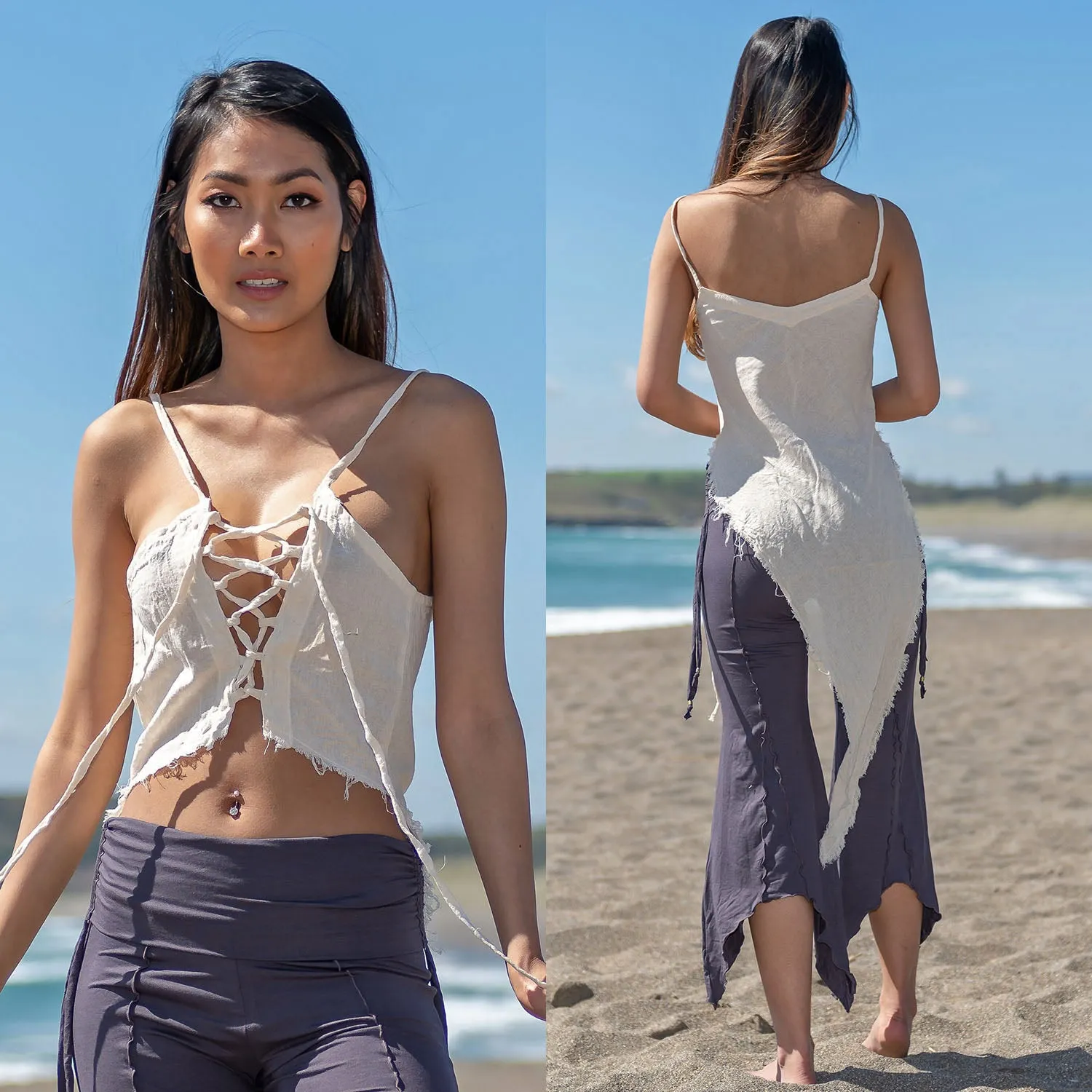 Reversible Lace-Up Top - Raw Cotton