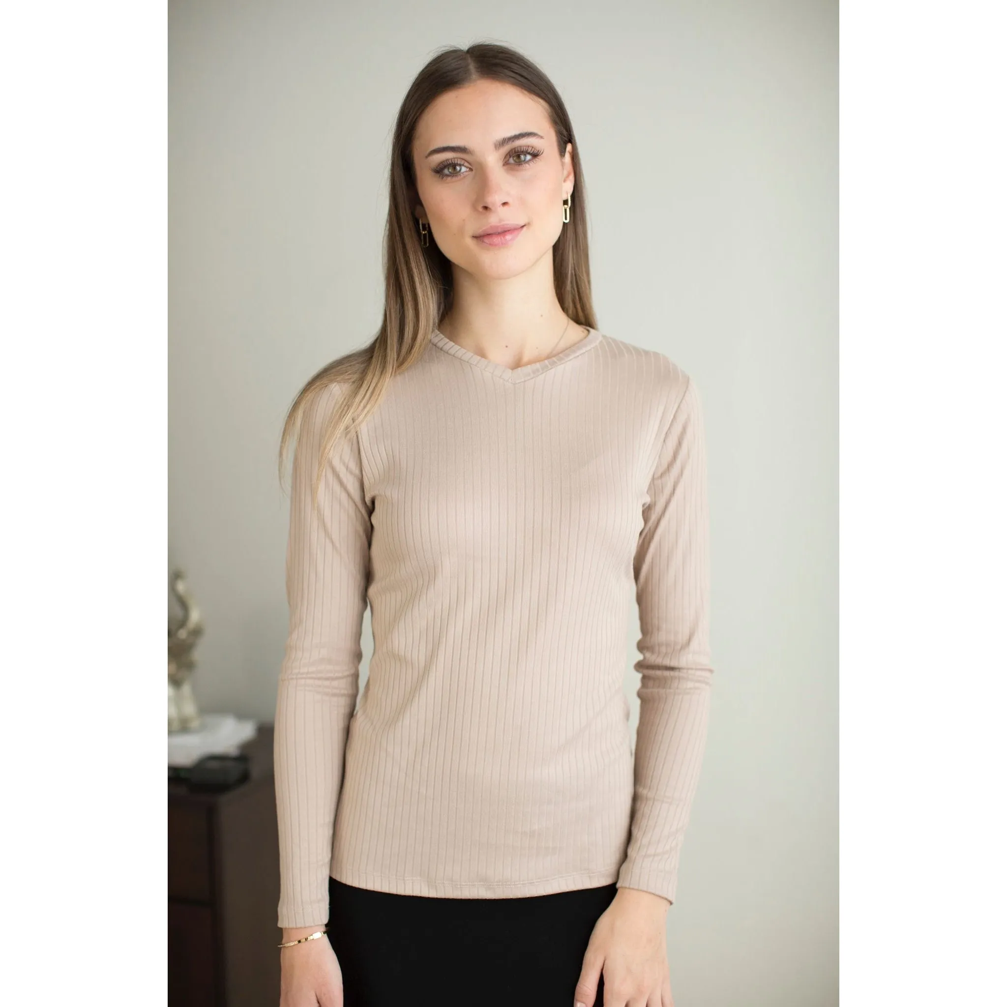 Sand Wide Ribbed Tee by Adina LV