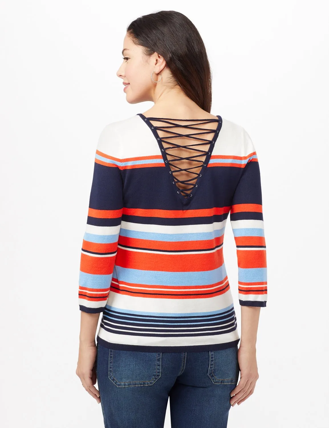 Stripe Lace-Up Back Sweater