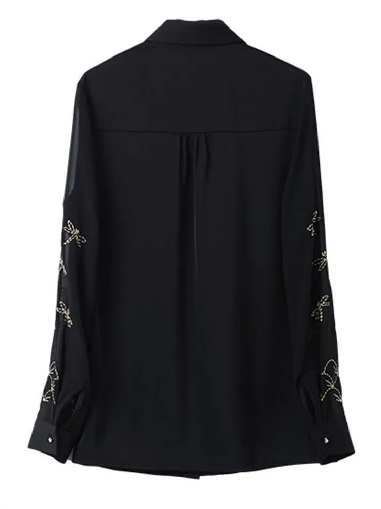 Women Spring Autumn Style Chiffon Blouses Shirts Lady Embroidery Long Sleeve